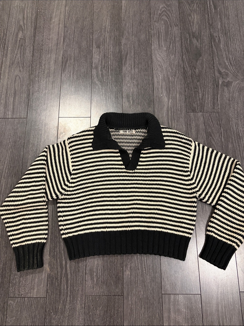 Ciao Lucia Striped Black & Cream Collared Knit Sweater Size S